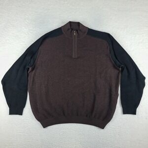 St. Croix Sweater Mens 2XL XXL Black Dark Brown Knit Quarter Zip Wool USA MADE